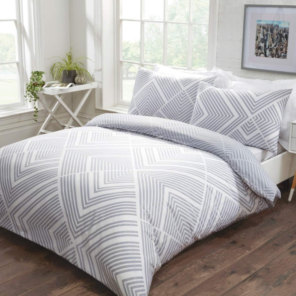 Striped Geometric King Grey Duvet Set SGKGDS Sleepdown Mulligans of Ballaghaderreen