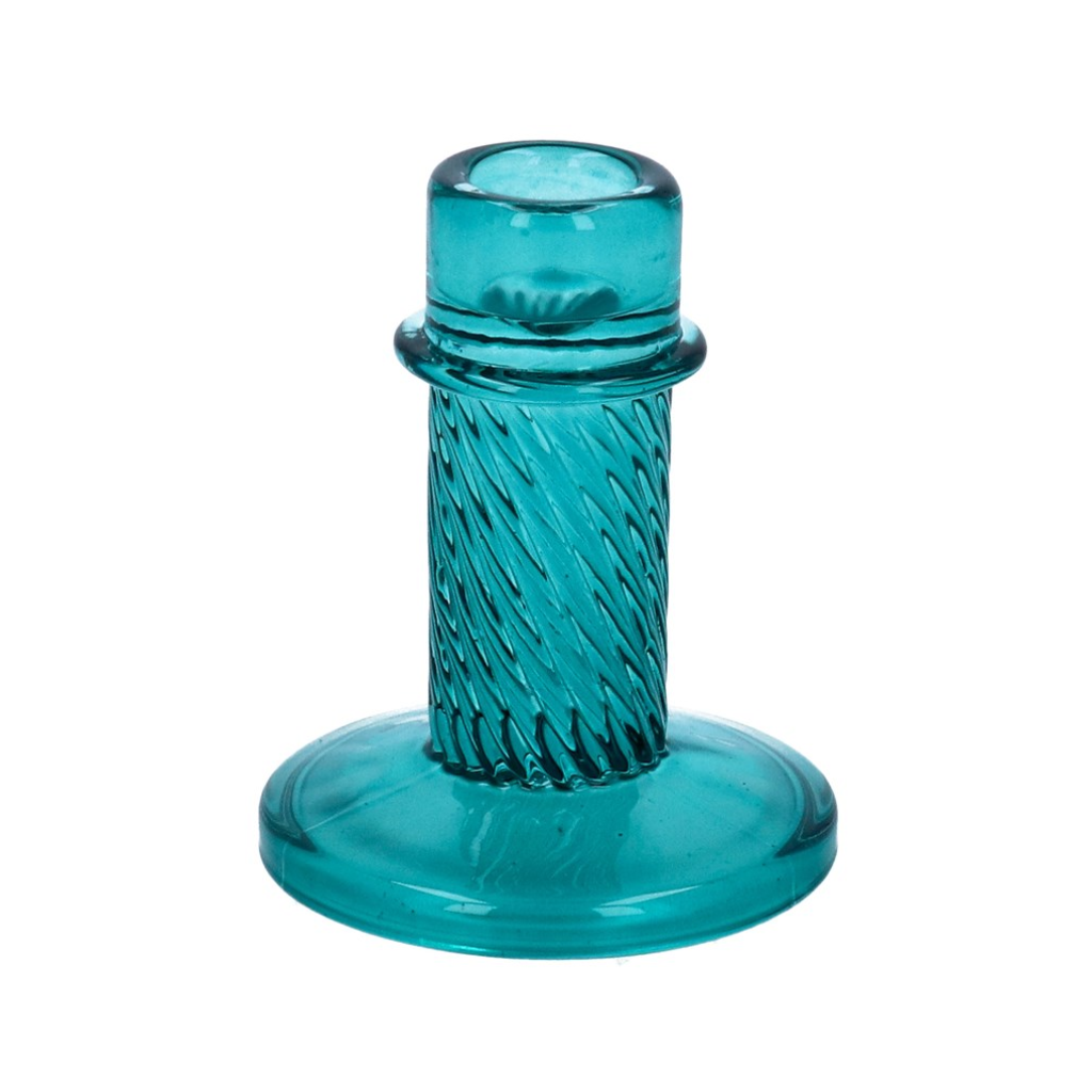 Teal Glass Twist Column Candlestick Holder 51759 Gisela Graham Mulligans of Ballaghaderreen