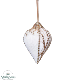 Teardrop Bauble white with gold sequins -   Y24.C2629 -Harold Elmes Mulligans of Ballaghaderreen