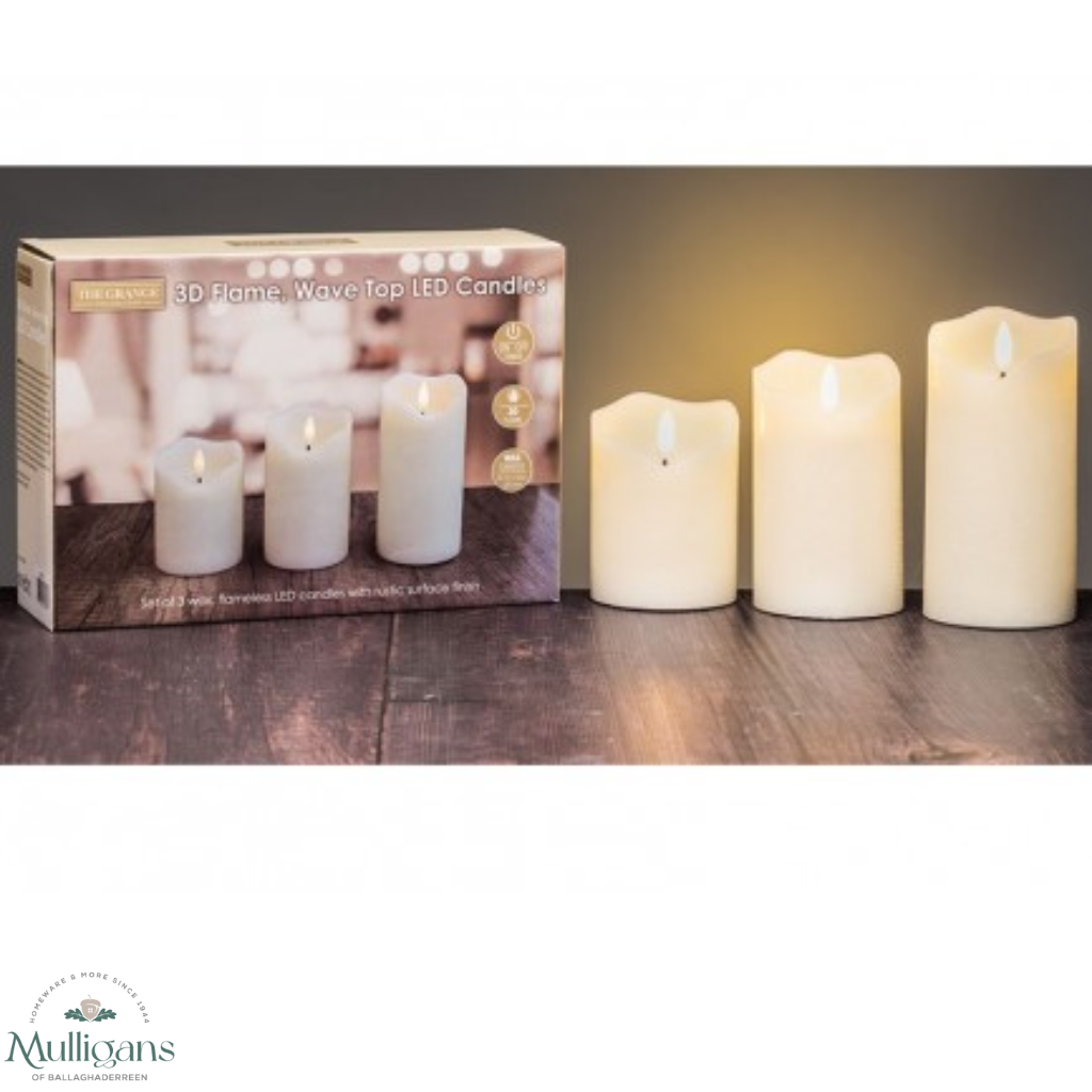 The Grange Collection Candle LED Candle Set of 3 in Ivory EH20  Kirkwood Mulligans of Ballaghaderreen