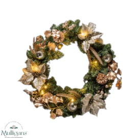 The Grange Collection LED 20-Light Christmas Wreath 50cm Gold - MG3-  Kirkwood Mulligans of Ballaghaderreen