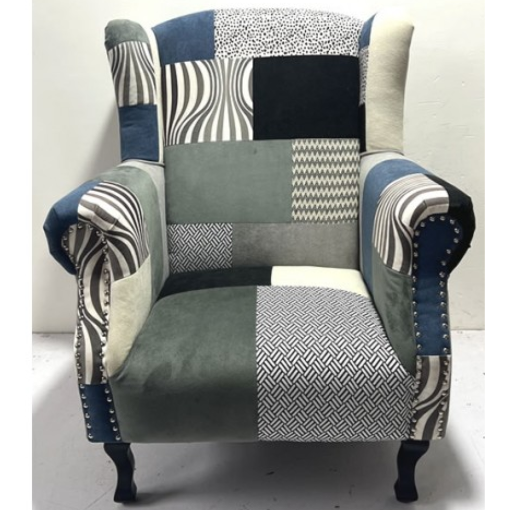 The Grange Interiors Blue & Navy Patchwork Design Armchair Z61 Kirkwood Mulligans of Ballaghaderreen