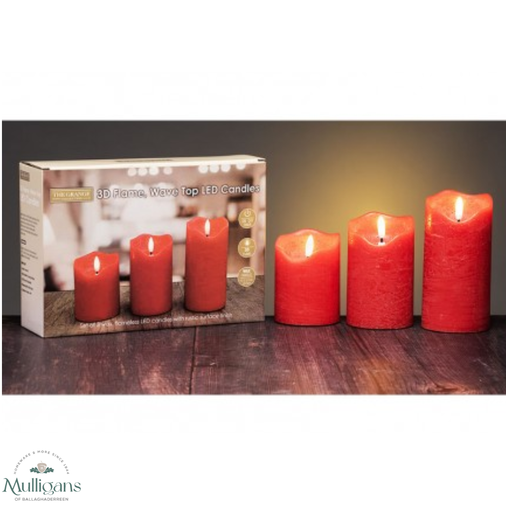 The Grange Collection Candle LED Candle Set of 3 in Red EH21  Kirkwood Mulligans of Ballaghaderreen