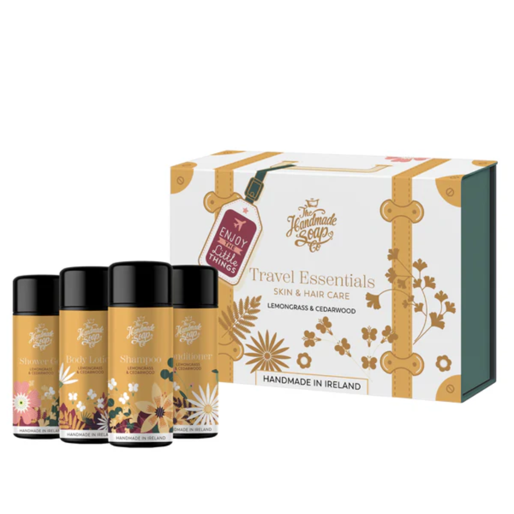 Travel Suitcase - Body Care Essentials - Lemongrass & Cedarwood | 4x 50ml GB10B The Handmade Soap Company Mulligans of Ballaghaderreen