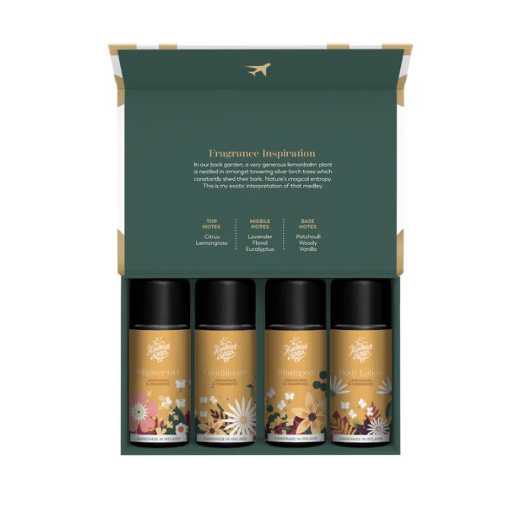 Travel Suitcase - Body Care Essentials - Lemongrass & Cedarwood | 4x 50ml GB10B The Handmade Soap Company Mulligans of Ballaghaderreen