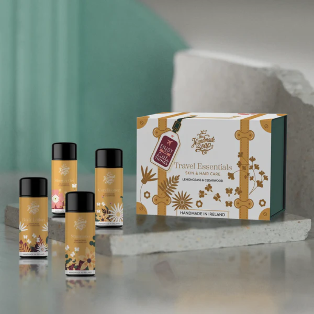 Travel Suitcase - Body Care Essentials - Lemongrass & Cedarwood | 4x 50ml GB10B The Handmade Soap Company Mulligans of Ballaghaderreen