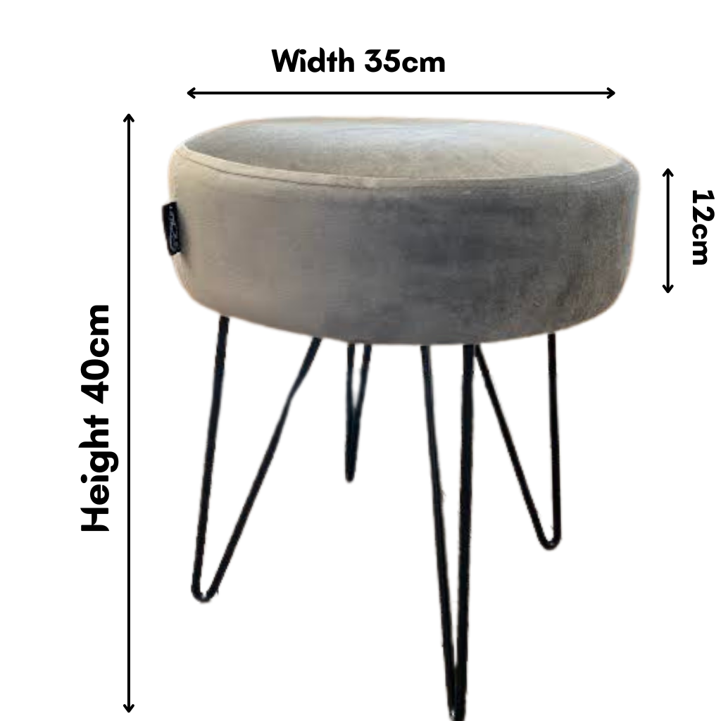 Dark Grey Velour Footstool with Hairpin Leg
