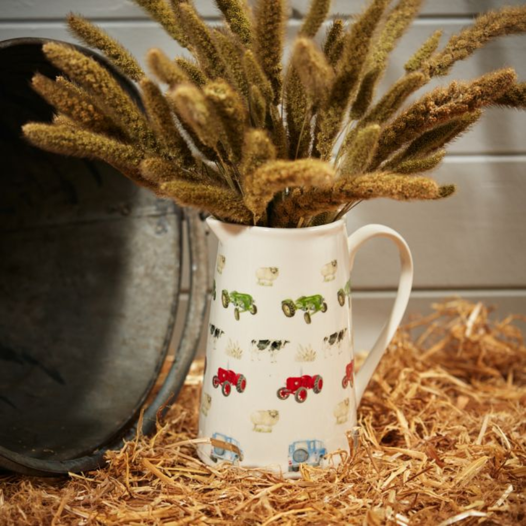White Farm Jug with Tractors & Animals 7FL820 Richard Langs Mulligans of Ballaghaderreen