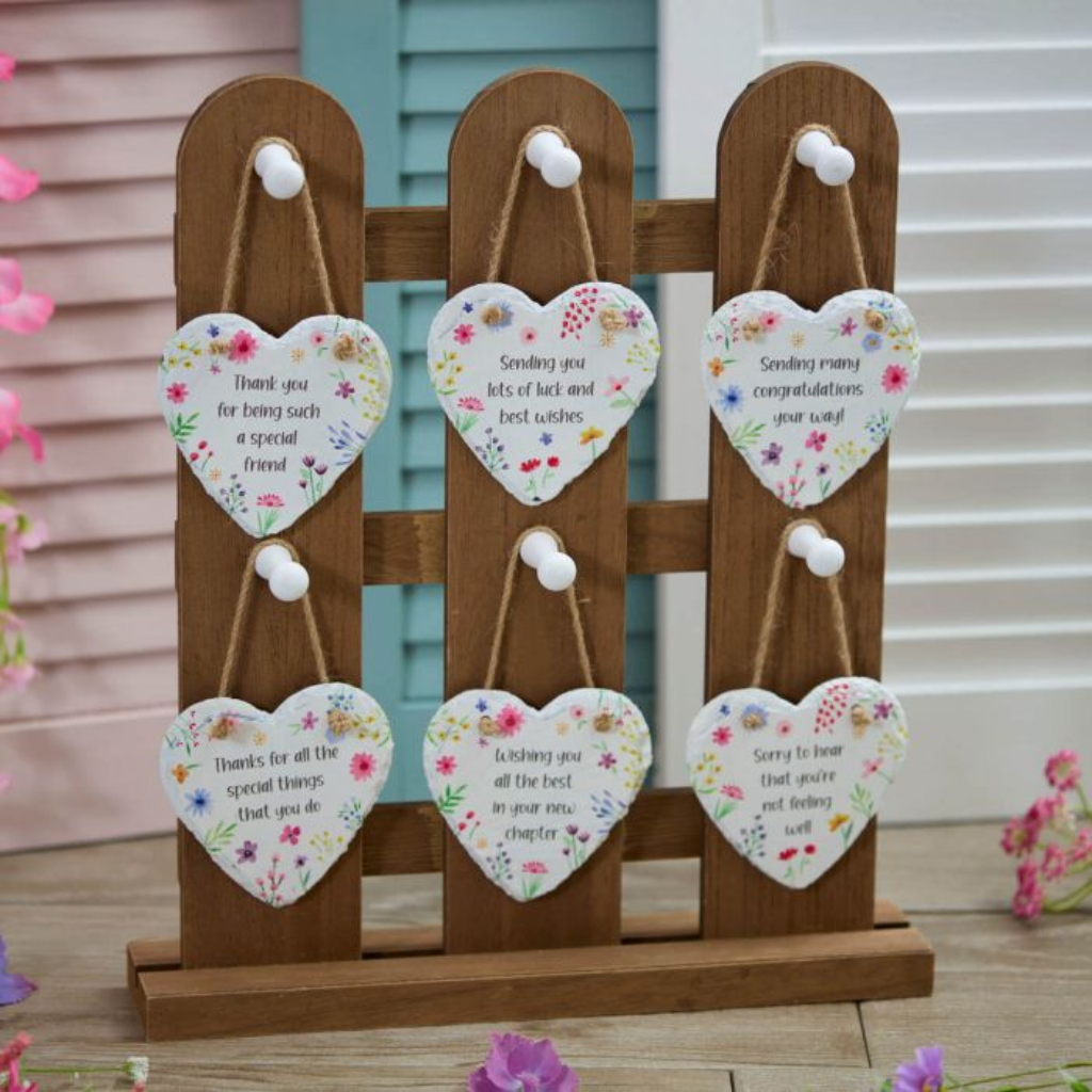 White Floral Slate Heart Hangers 7BP110 Richard Lang - Mulligans of Ballaghaderreen
