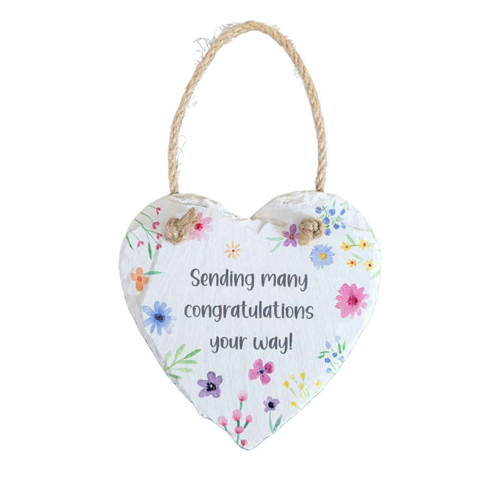 White Floral Slate Heart Hangers 7BP110 Richard Lang - Mulligans of Ballaghaderreen