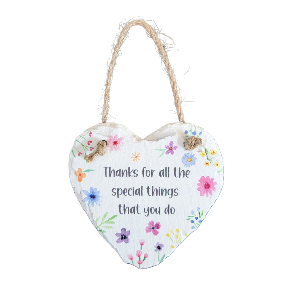 White Floral Slate Heart Hangers 7BP110 Richard Lang - Mulligans of Ballaghaderreen