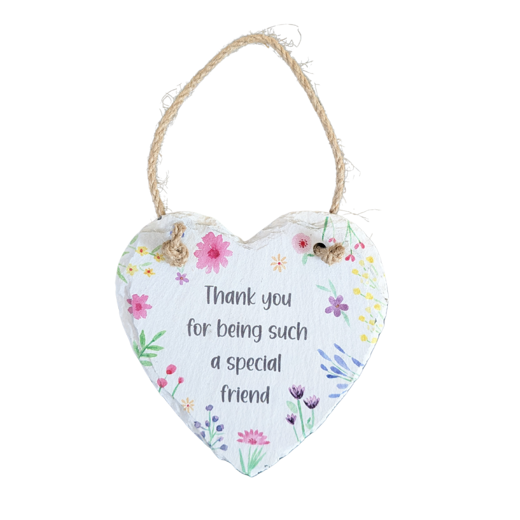 White Floral Slate Heart Hangers 7BP110 Richard Lang - Mulligans of Ballaghaderreen