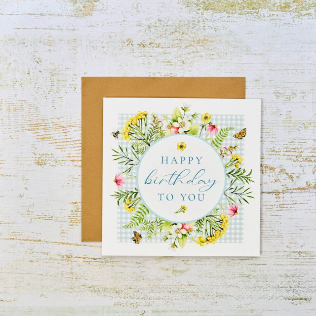 Wildflower and Gingham Birthday Card 4WF423 Richard Langs Mulligans of Ballaghaderreen