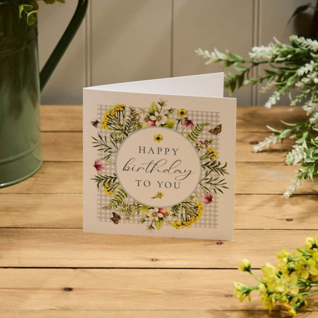 Wildflower and Gingham Birthday Card 4WF423 Richard Langs Mulligans of Ballaghaderreen