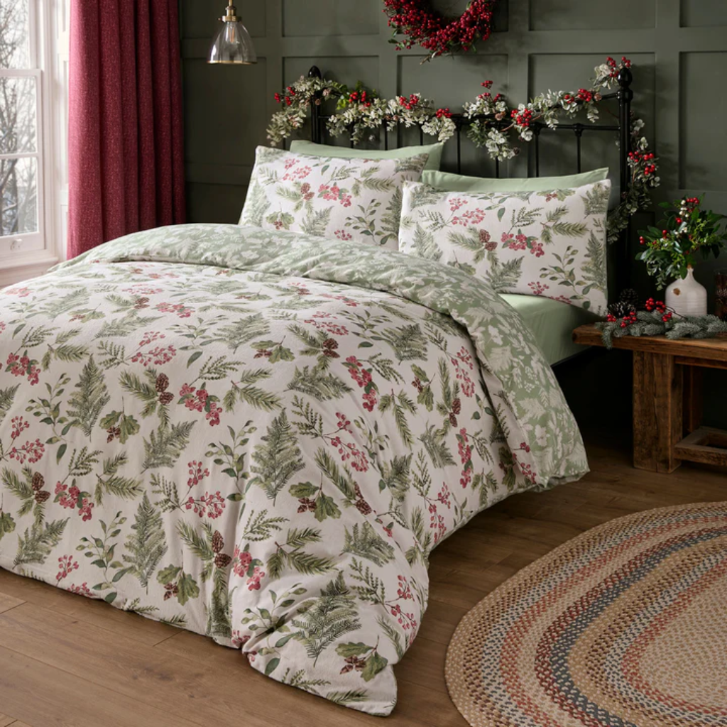 Winter Sprigs Duvet Cover Set in Sage Pure Brushed CottonStematclo Mulligans of Ballaghaderreen