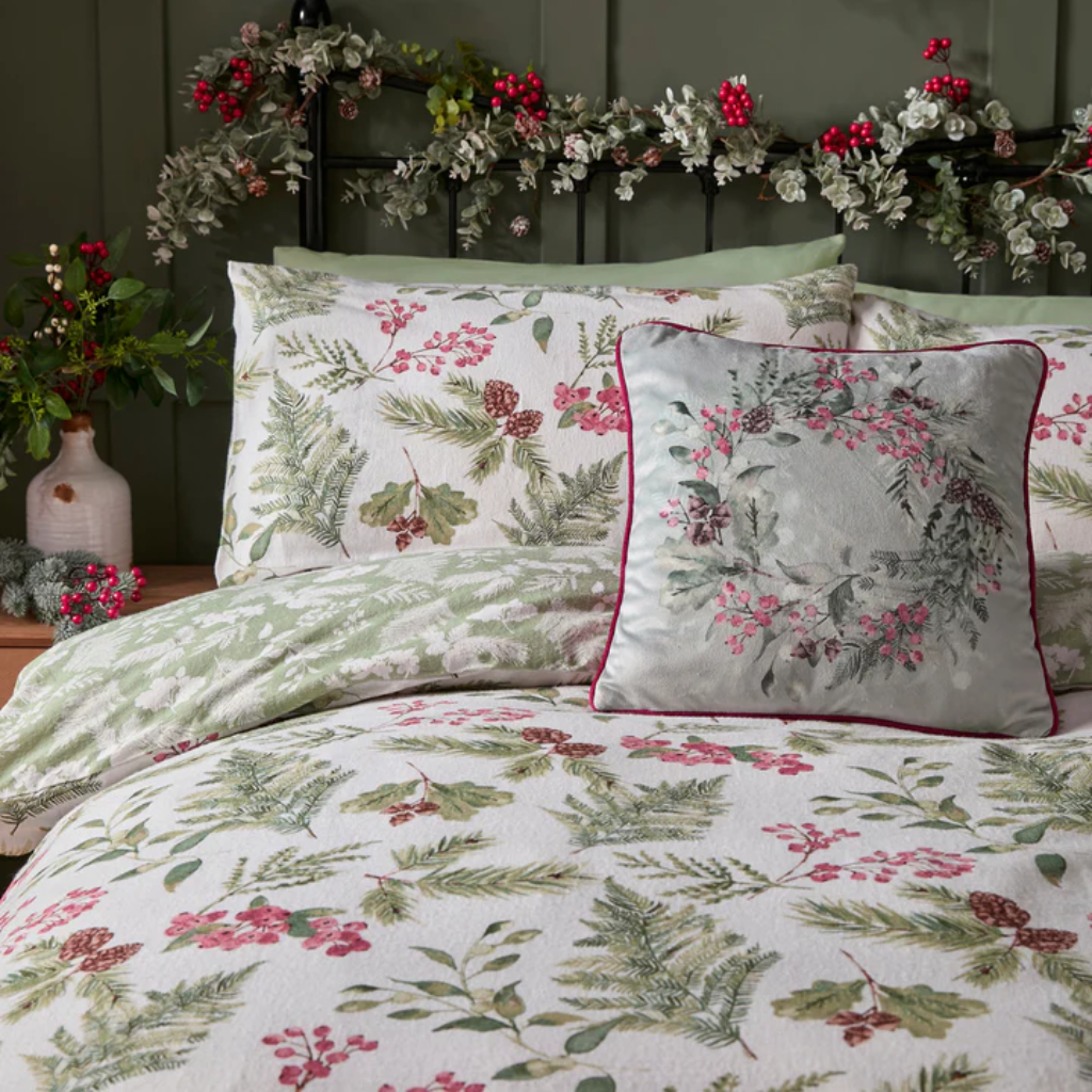 Winter Sprigs Duvet Cover Set in Sage Pure Brushed CottonStematclo Mulligans of Ballaghaderreen