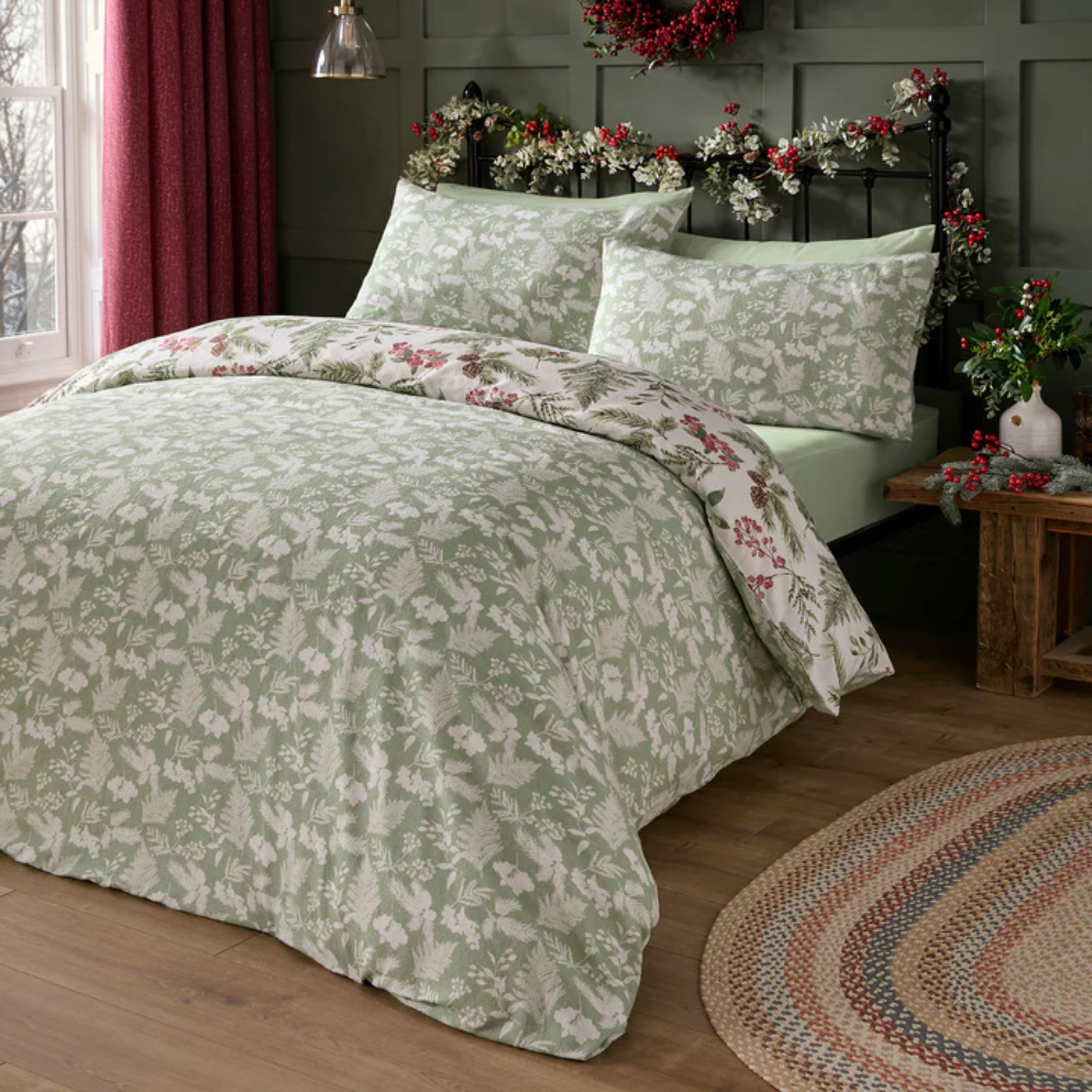 Winter Sprigs Duvet Cover Set in Sage Pure Brushed CottonStematclo Mulligans of Ballaghaderreen