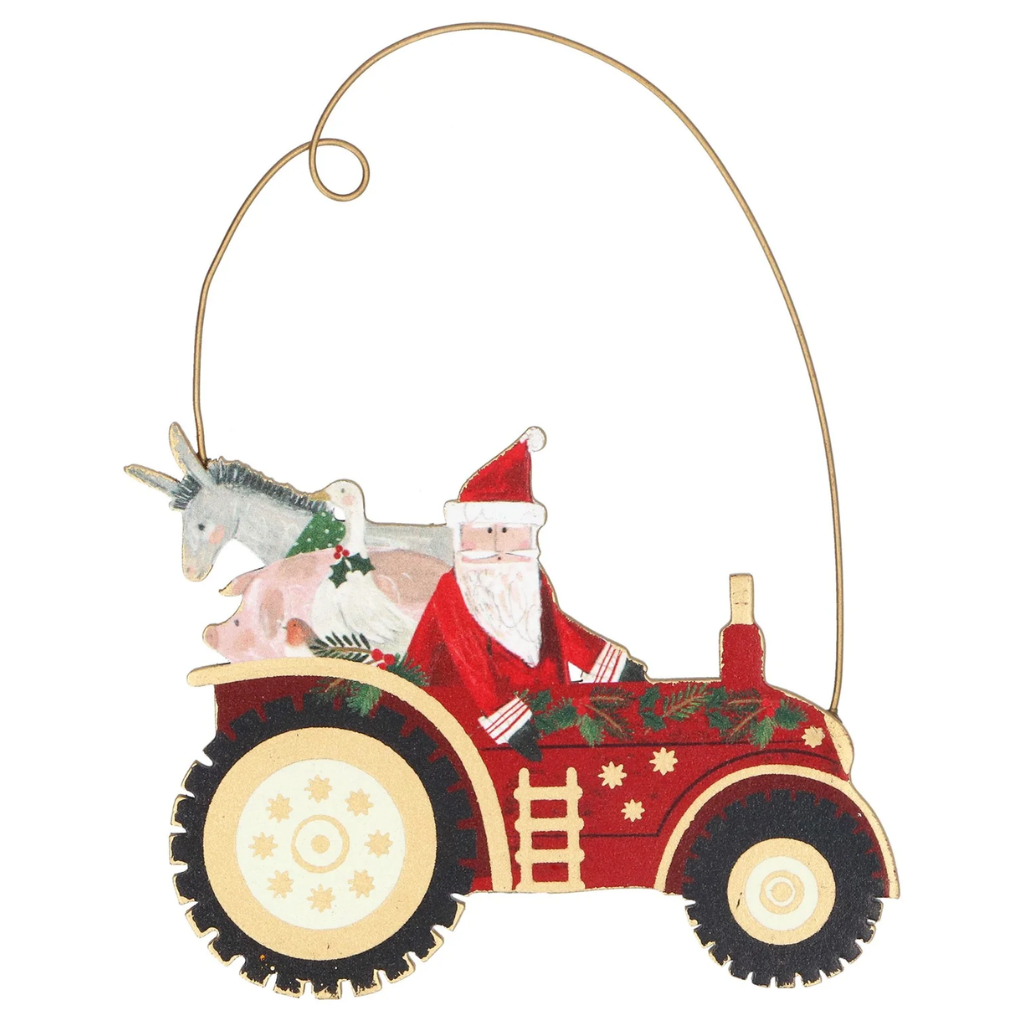 Wood Dec - Santa & Farm Animals in Tractor 12045 Gisela Graham Mulligans of Ballaghaderreen