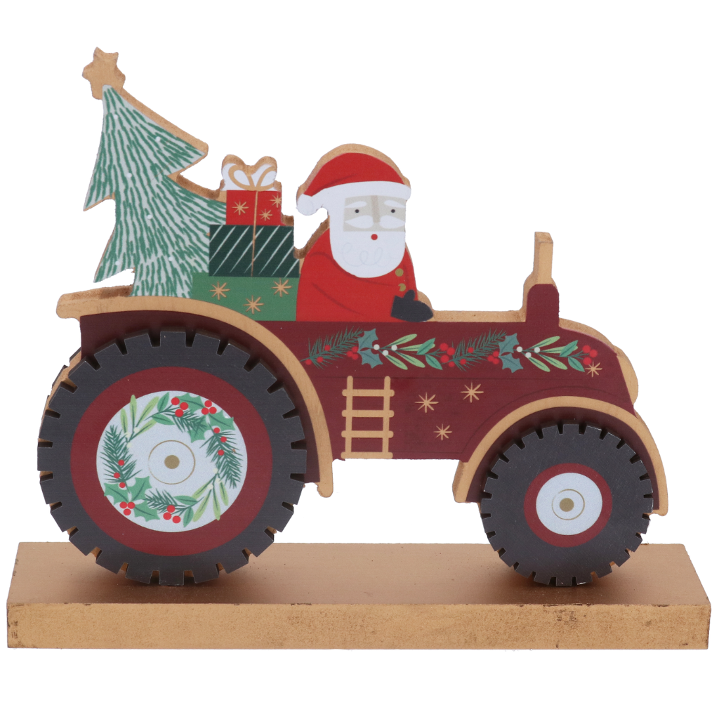 Wood Orn 17cm - Santa in Tractor 35486 Gisela Graham Mulligans of Ballaghaderreen 
