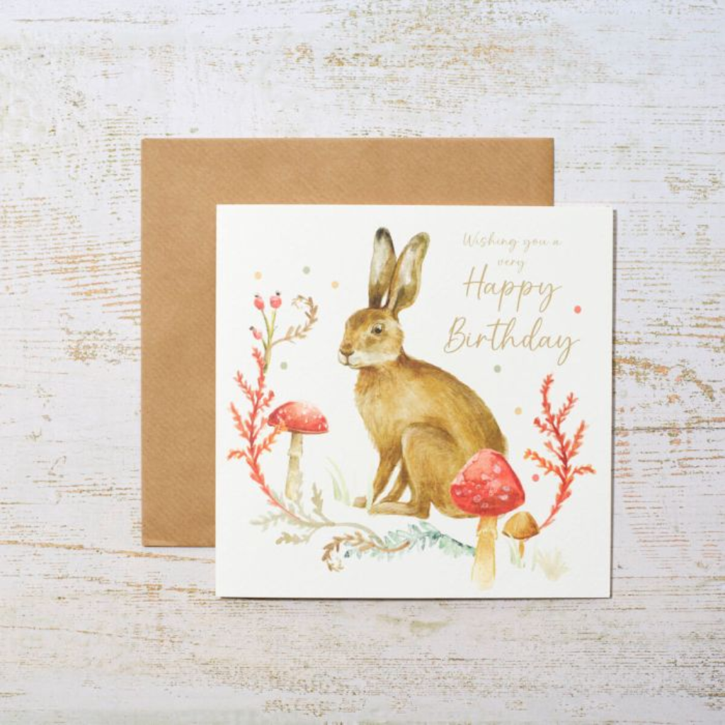 Woodland Hare Happy Birthday Card 4CW116 Richard Langs Mulligans of Ballaghaderreen