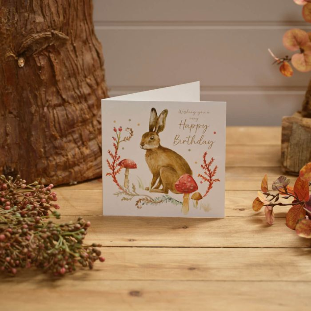 Woodland Hare Happy Birthday Card 4CW116 Richard Langs Mulligans of Ballaghaderreen