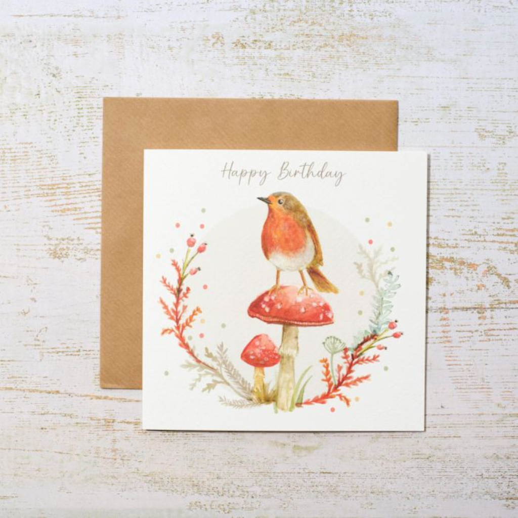 Woodland Robin Happy Birthday Card 4CW115 Richard Langs Mulligans of Ballaghaderreen