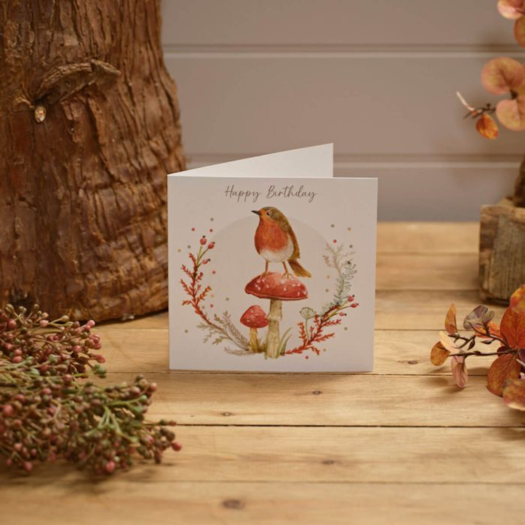 Woodland Robin Happy Birthday Card 4CW115 Richard Langs Mulligans of Ballaghaderreen