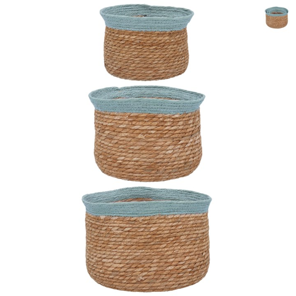 Woven Tub Baskets - Blue Trim Natural 35726 Gisela Graham Mulligans of Ballaghaderreen