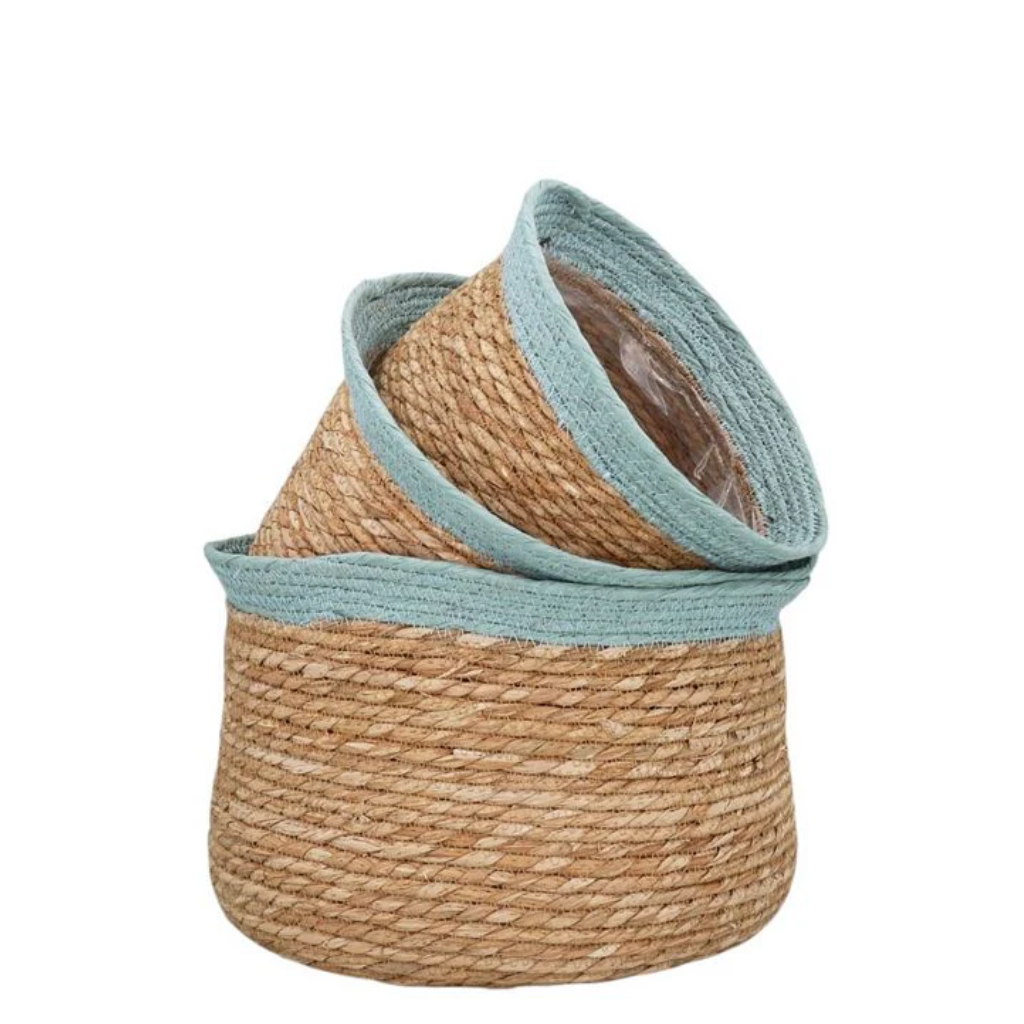 Woven Tub Baskets - Blue Trim Natural 35726 Gisela Graham Mulligans of Ballaghaderreen