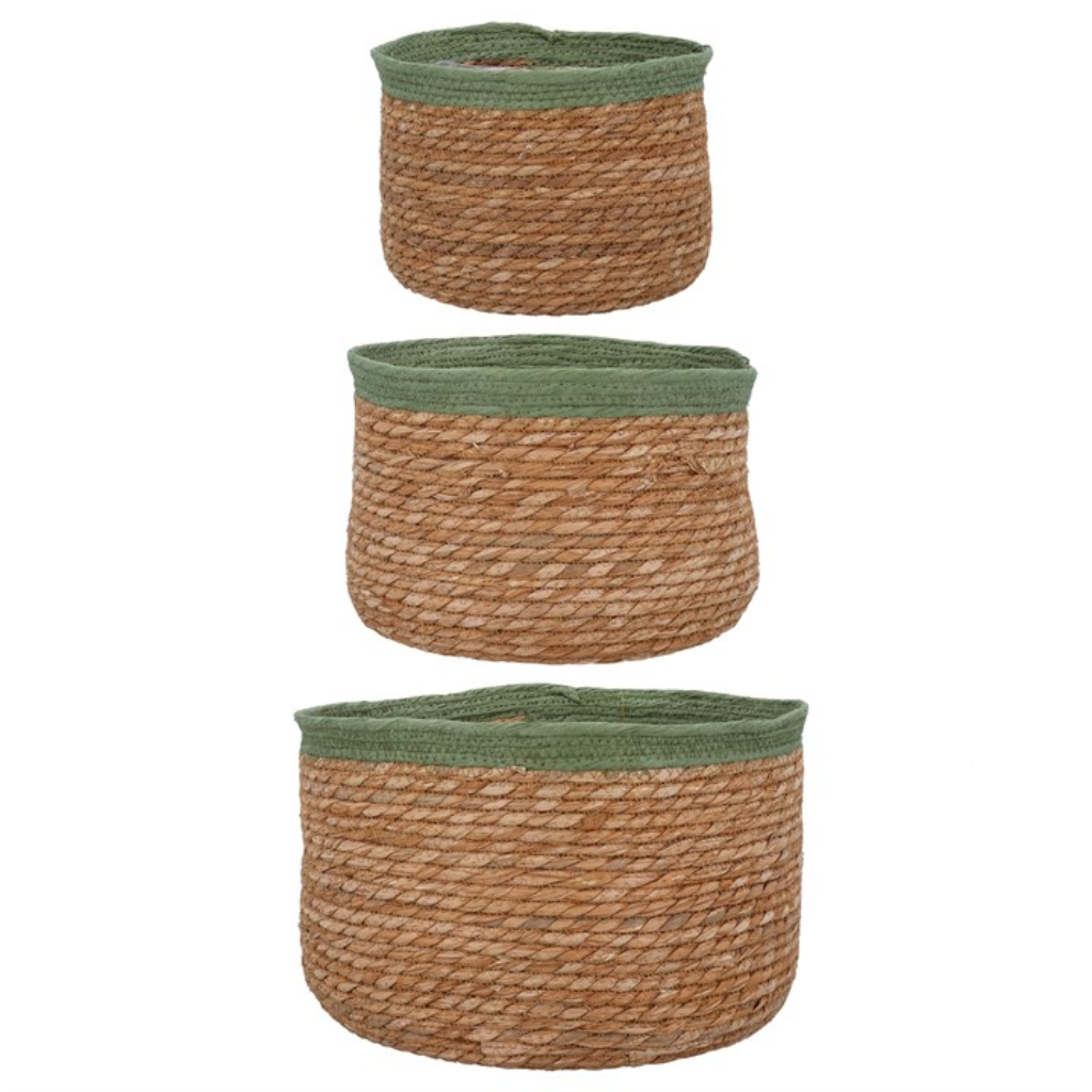 Woven Tub Baskets - Green Trim Natural 35344 Gisela Graham Mulligans of Ballaghaderreen