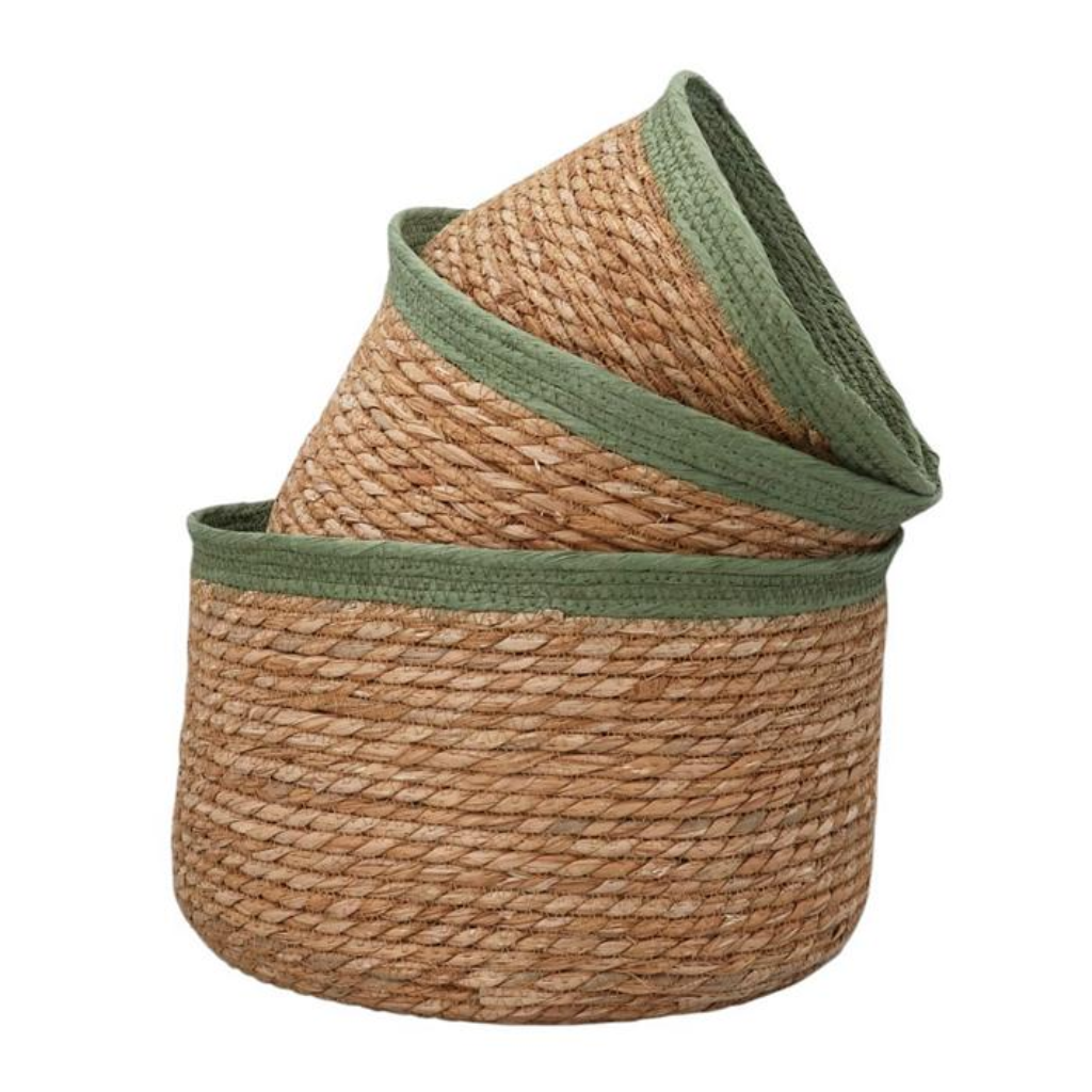 Woven Tub Baskets - Green Trim Natural 35344 Gisela Graham Mulligans of Ballaghaderreen