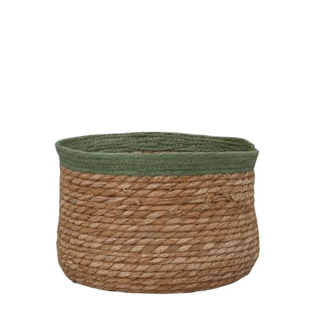 Woven Tub Baskets - Green Trim Natural 35344 Gisela Graham Mulligans of Ballaghaderreen