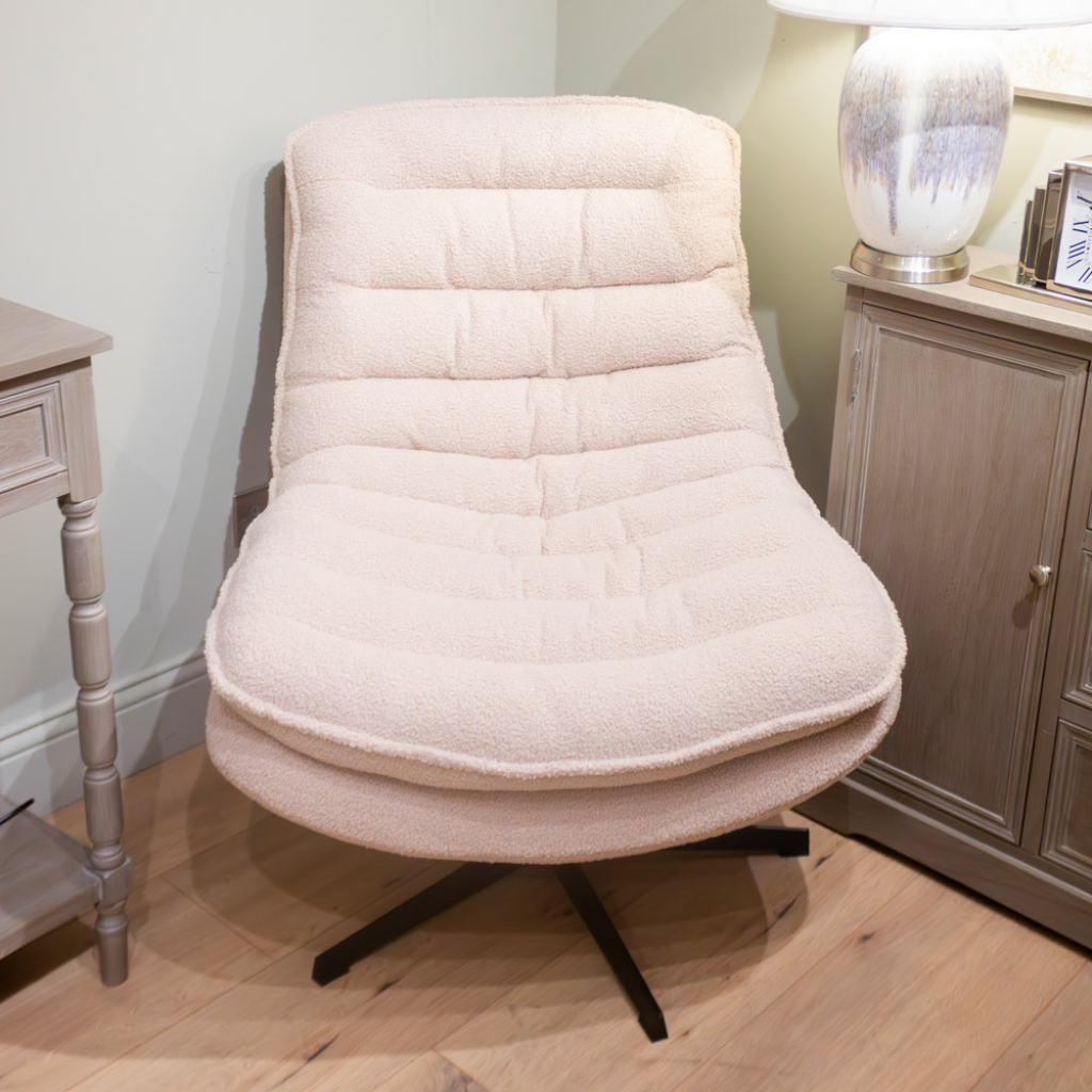 Yasmine Swivel Accent Chair Boucle Beige TL6164 Tara Lane Mulligans of Ballaghaderreen