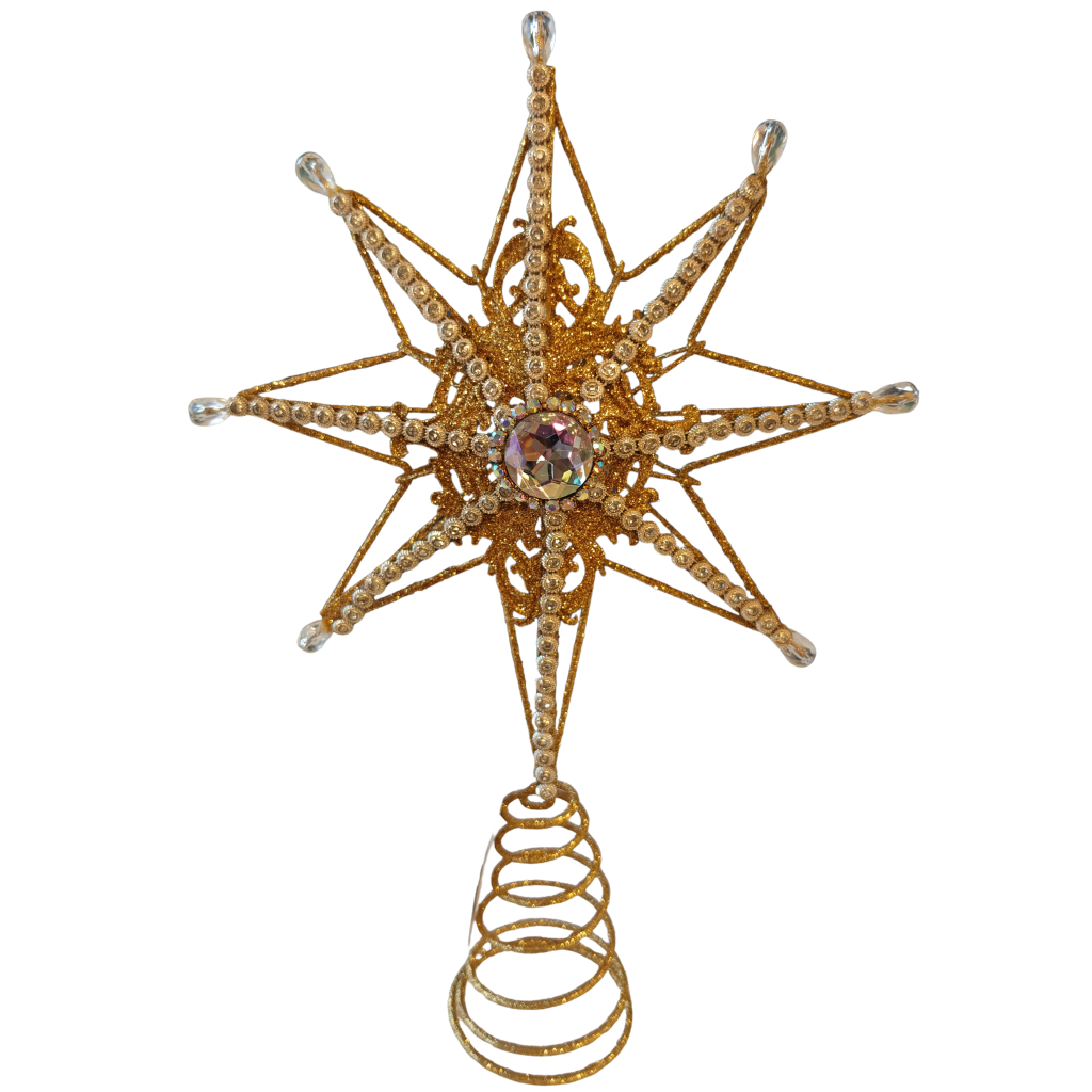 Gisela Graham - Gold Tree Top Star with Acrylic Beading