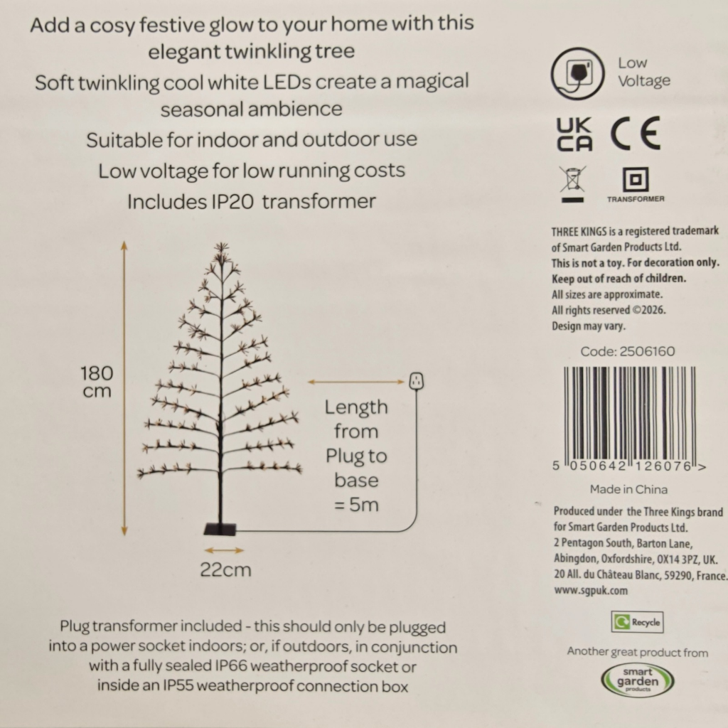 Slimline Twinkling Tree - 1.8m Indoor & Outdoor Use.