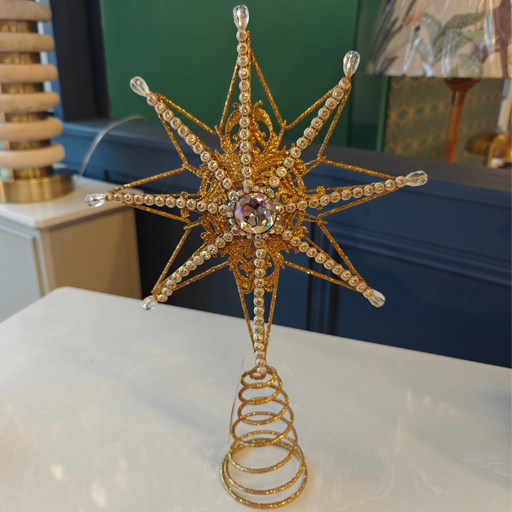 Gisela Graham - Gold Tree Top Star with Acrylic Beading