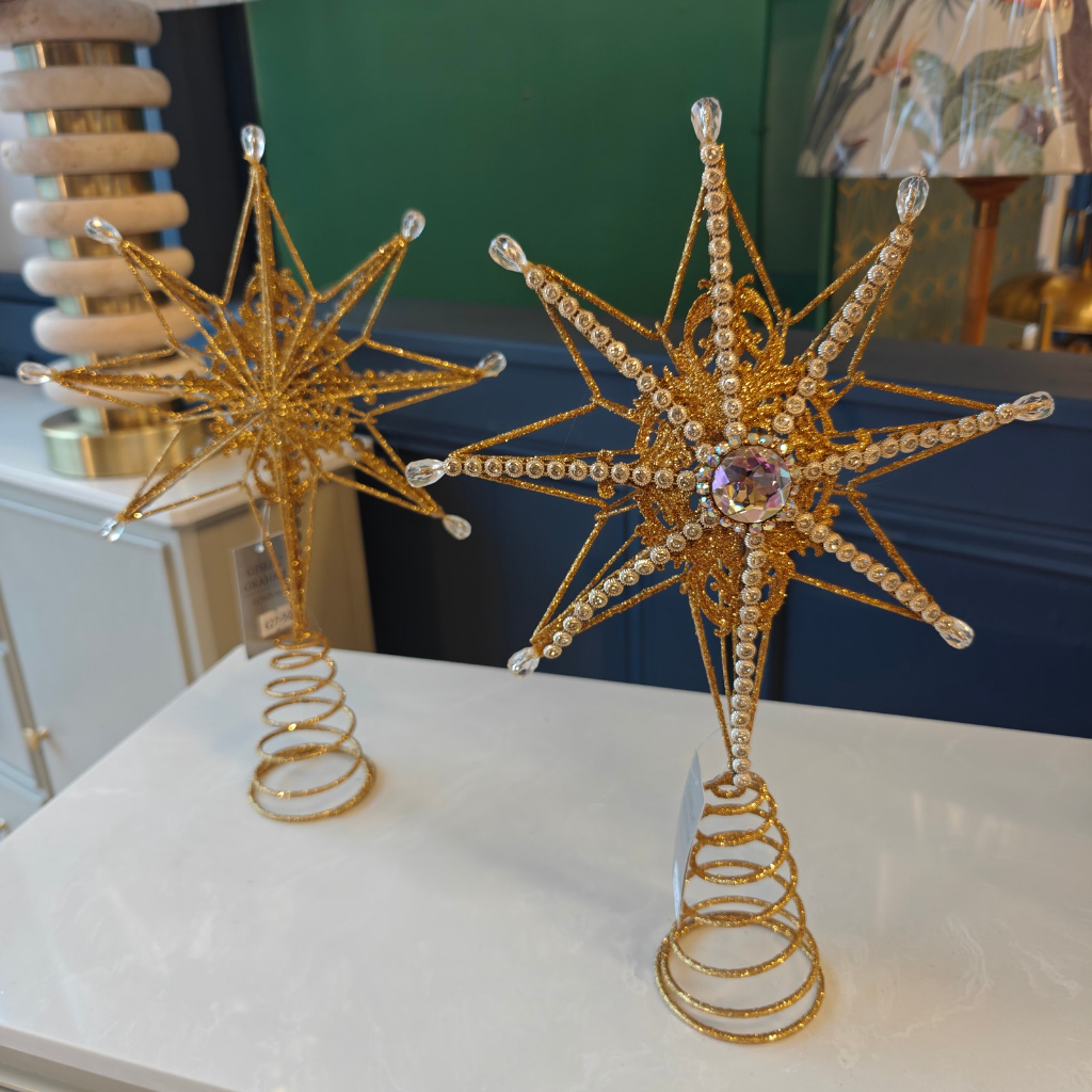 Gisela Graham - Gold Tree Top Star with Acrylic Beading