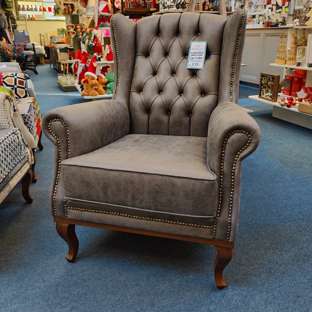 Grey Fabric Wingback Armchair Mulligans of Ballaghaderreen