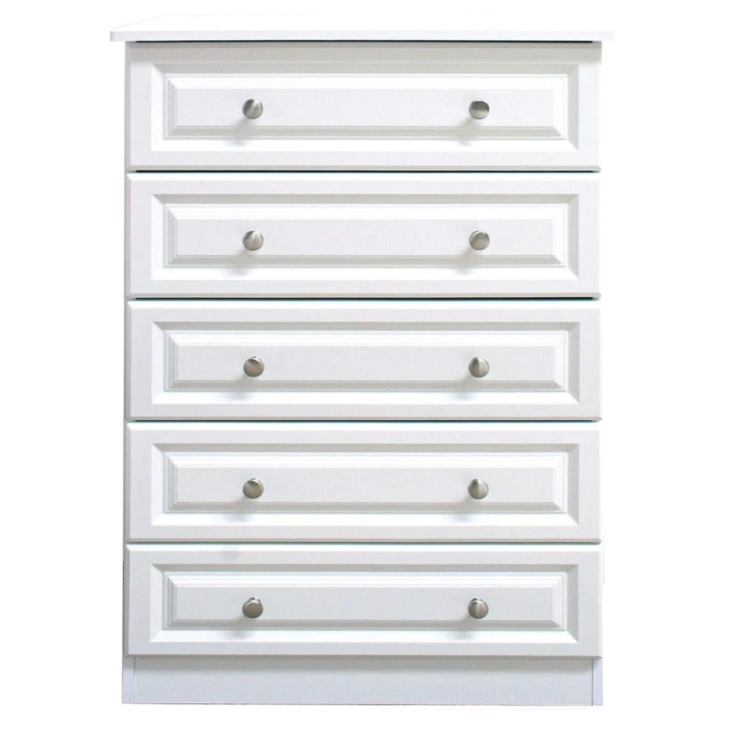 Avoca White 5 Drawer Wide Chest of Drawers Avoca5DRWR_Wide Cedarwood Mulligans of Ballaghaderreen