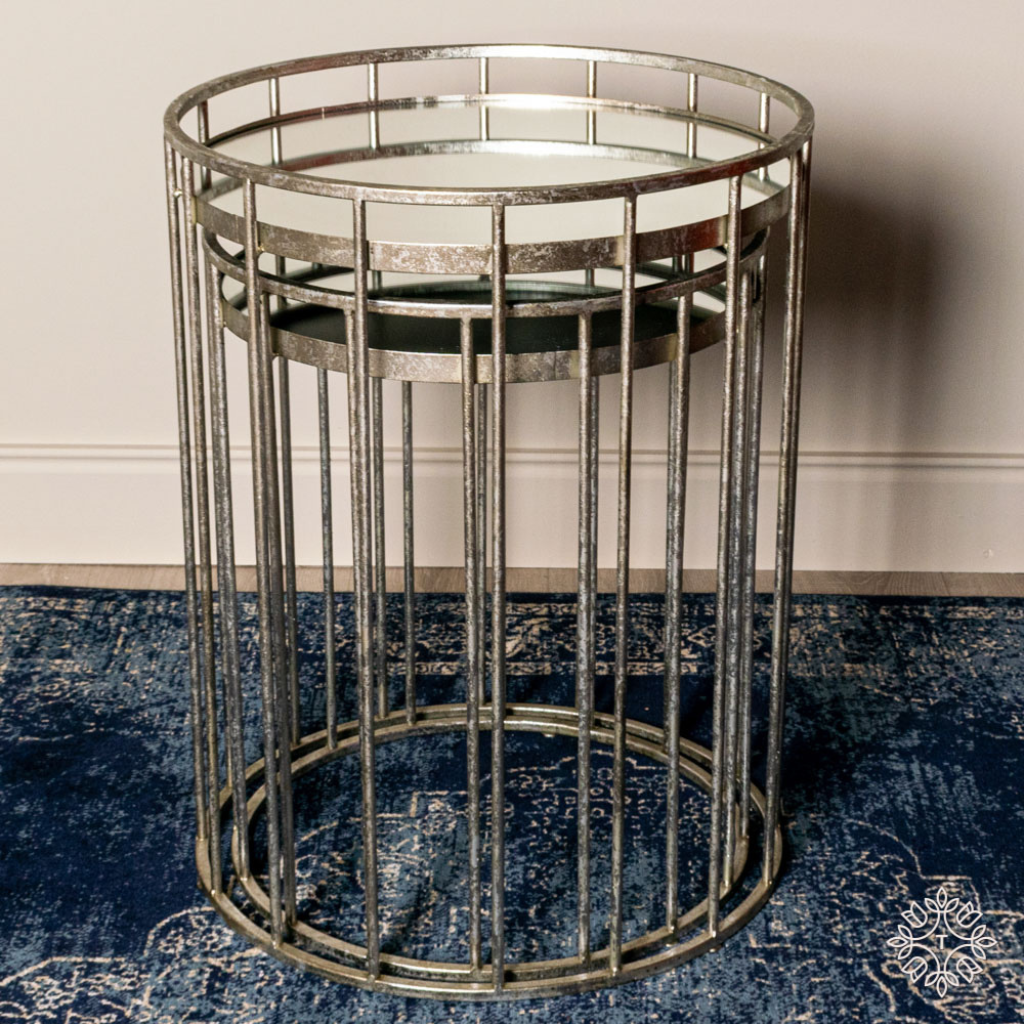 Cage set of two neat side tables round mirrored silver Strong TH5130DS Tara Lane Mulligans Of Ballaghaderreen