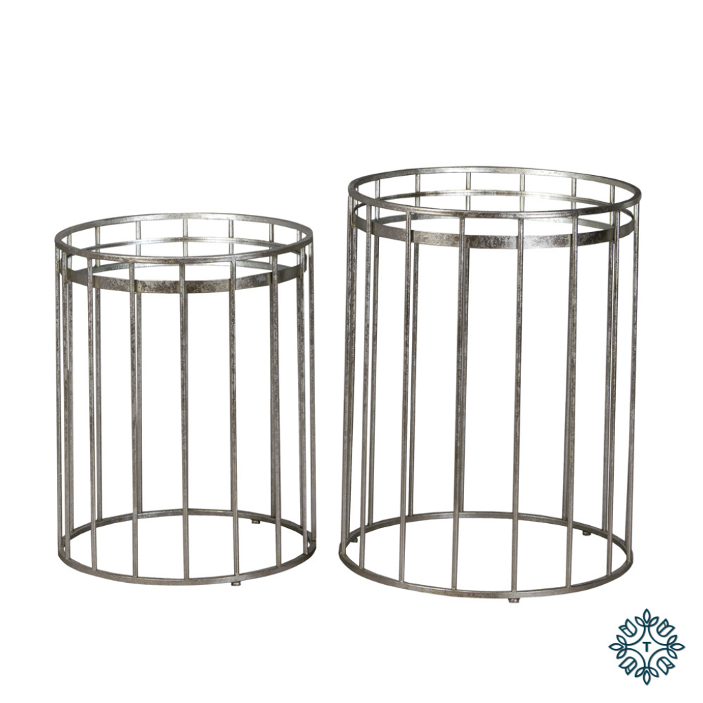 Cage set of two side tables round mirrored silver TH5130DS Tara Lane Mulligans Of Ballaghaderreen