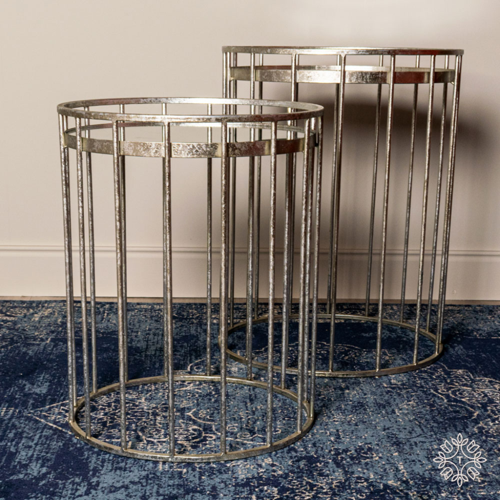 Cage set of two side tables round mirrored silver accent TH5130DS Tara Lane Mulligans Of Ballaghaderreen