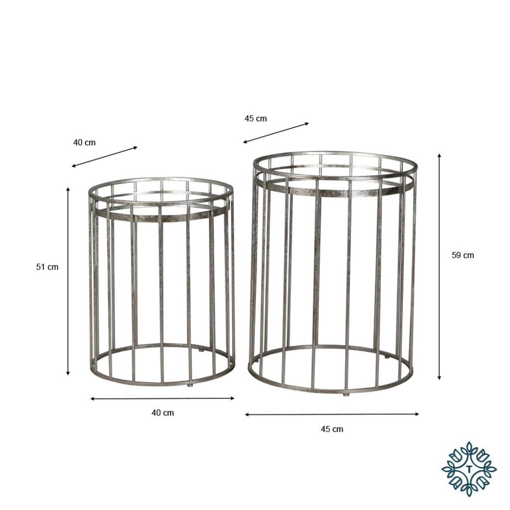 Cage set of two side tables round mirrored silver dimensions TH5130DS Tara Lane Mulligans Of Ballaghaderreen