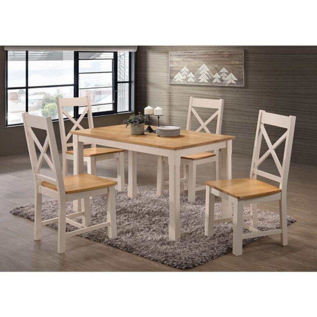 Harrogate 4ft Cream & Oak Fixed Dining Set Holroyd & Jones