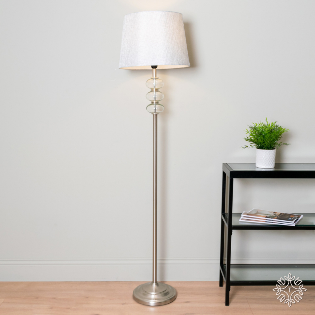 Jane floor lamp silver and grey linen style shade sturdy base 158cm TH5103 Tara Lane Mulligans of Ballaghaderreen