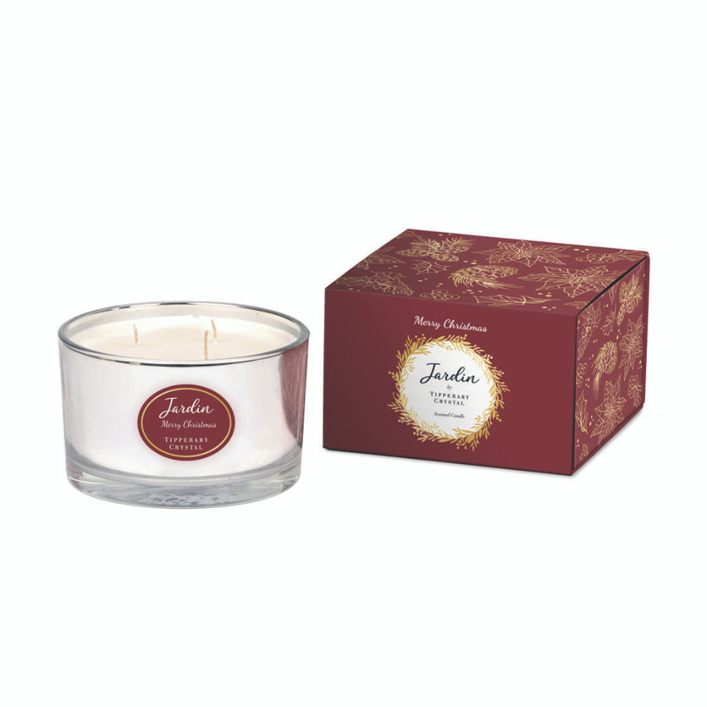 Merry Christmas - Jardin Collection 3 Wick Candle 145535  TIPPERARY CRYSTAL Mulligans of Ballaghaderreen