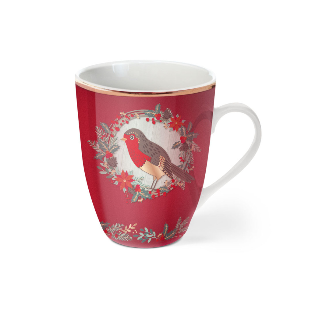 Set of 4 Tipperary Crystal Christmas Red Robin Mugs 145054 TIPPERARY CRYSTAL Mulligans of Ballaghaderreen