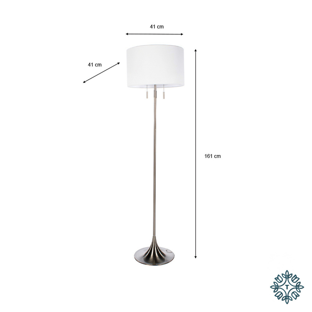 Zaria Satin Silver Floor Lamp With Pull Switch Modern 161cm TH5275DS Tara Lane Mulligans of Ballaghaderreen